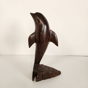 Vintage Carved Ironwood Dolphin Figurine Dark Wood Sculpture Art Decor Boho